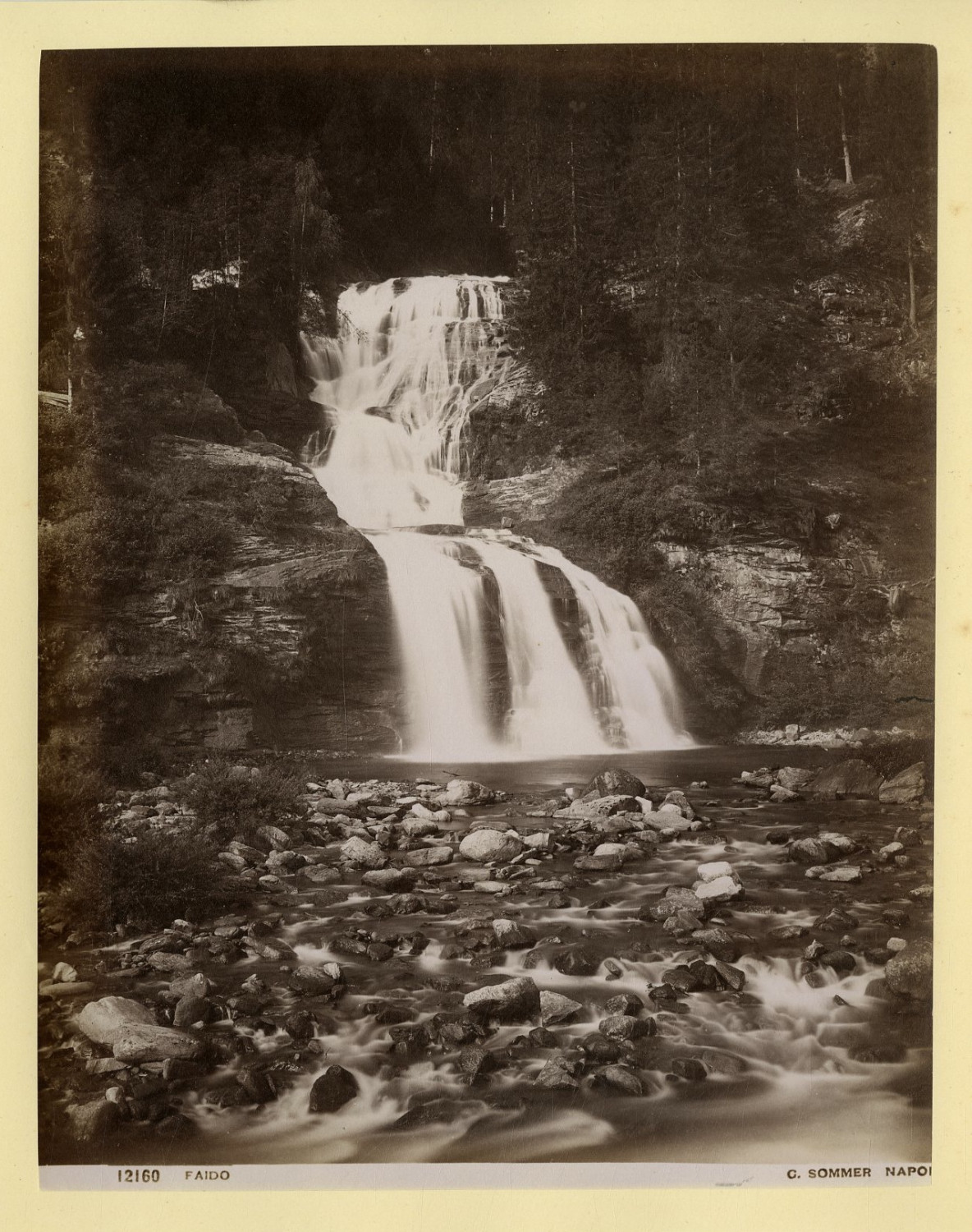 Switzerland, Faido Vintage Albumen Print. Waterfall Near Faido Village Print 