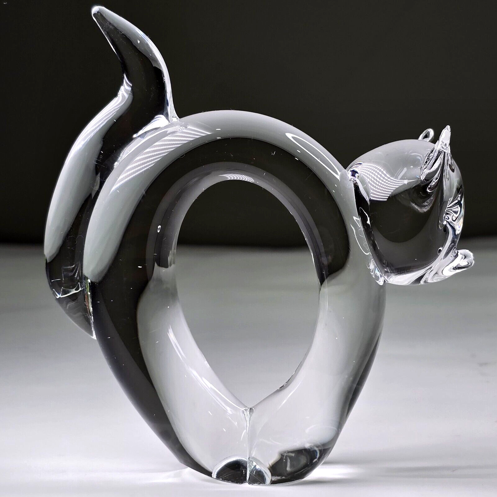 Vintage Hand Blown Art Glass Elegant Cat Animal Figurine Paperweight Décor 5in