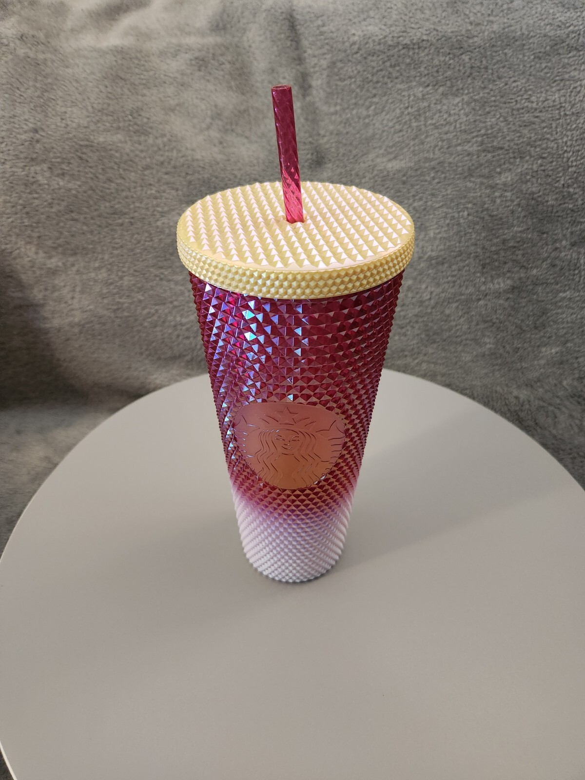 NEW Starbucks - 2024 Pink SPIKY STUDDED Tumbler 24 Oz - White and Yellow 