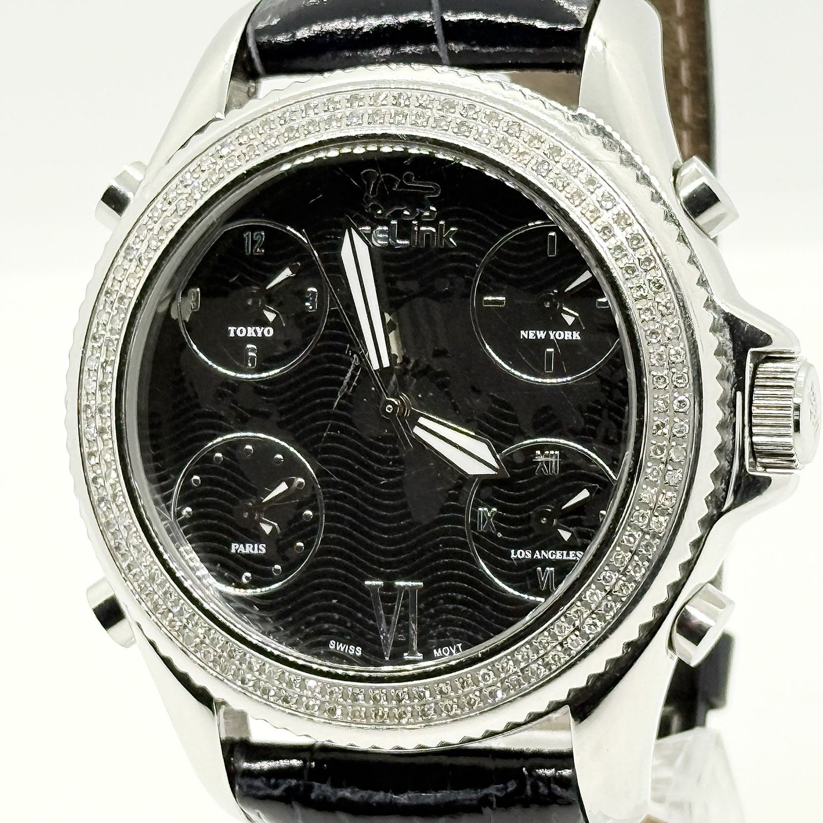 Ice Link Marco Polo 4 Time Zone Watch Black Quartz 61.5mm Men\'s 80s Authentic