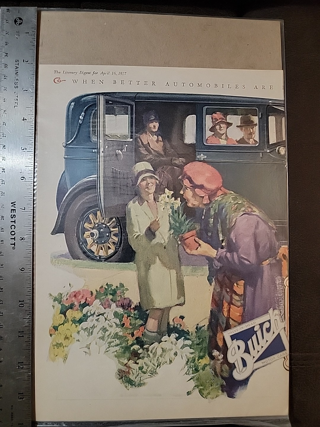 Antique Illustrated 2-Pg Color Print Ad - The Literary Digest - 1927 Buick Autos