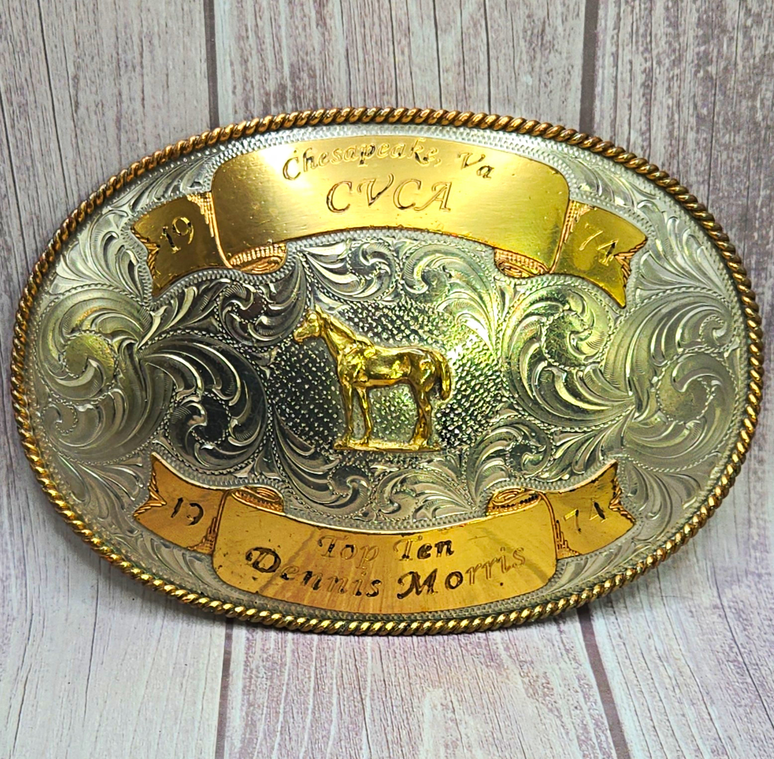 Vtg 1974 Montana Silversmiths Rodeo Award Buckle Dennis Morris IPRA World Champ