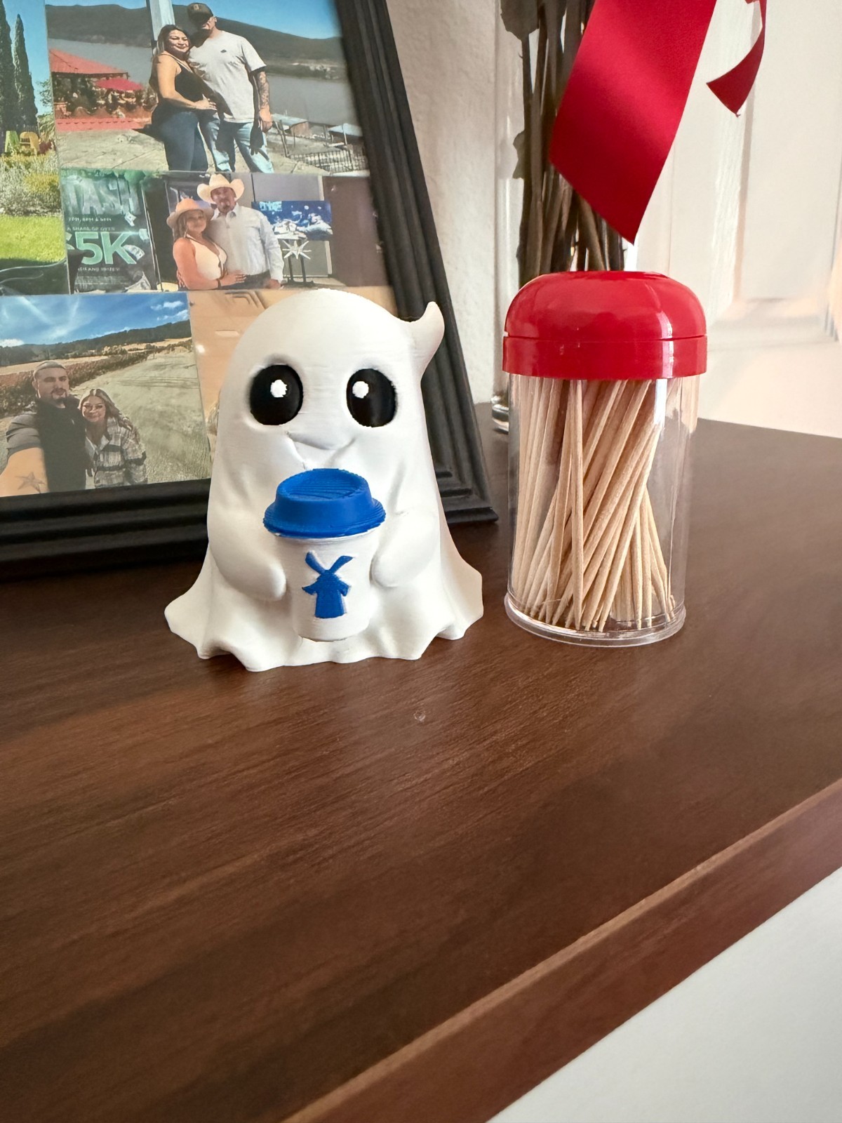 3d printed Dutch Bros Coffee ghost with coffee cup in hand
