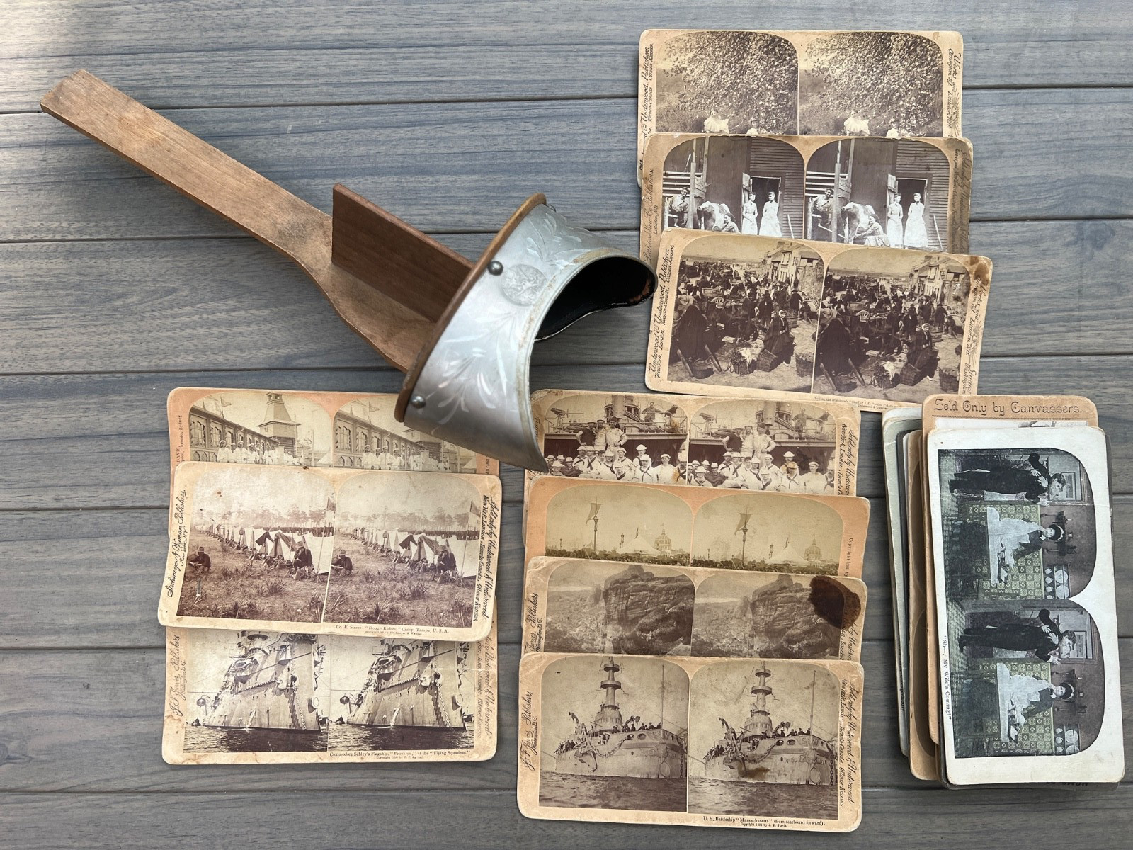 Antique 1900s James M Davis Saturn Scope Stereoscope Viewer +25 Stereoview Cards