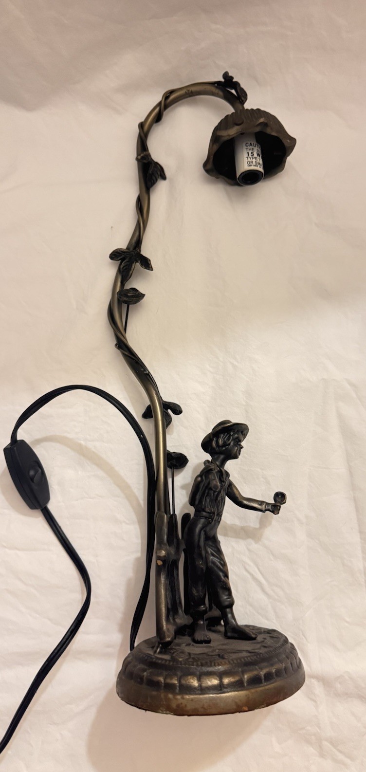 Rare Vintage Andrea By Sadek Bronze Girl Gardening Marble Base Lamp Glass Shade
