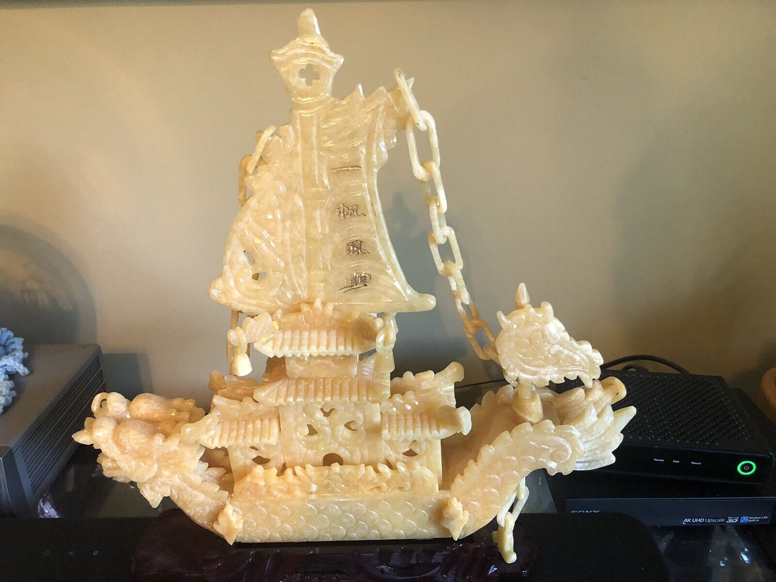 Hand Carved 8,115cts Real Yellow Jade Dragon Boat Sculpture 