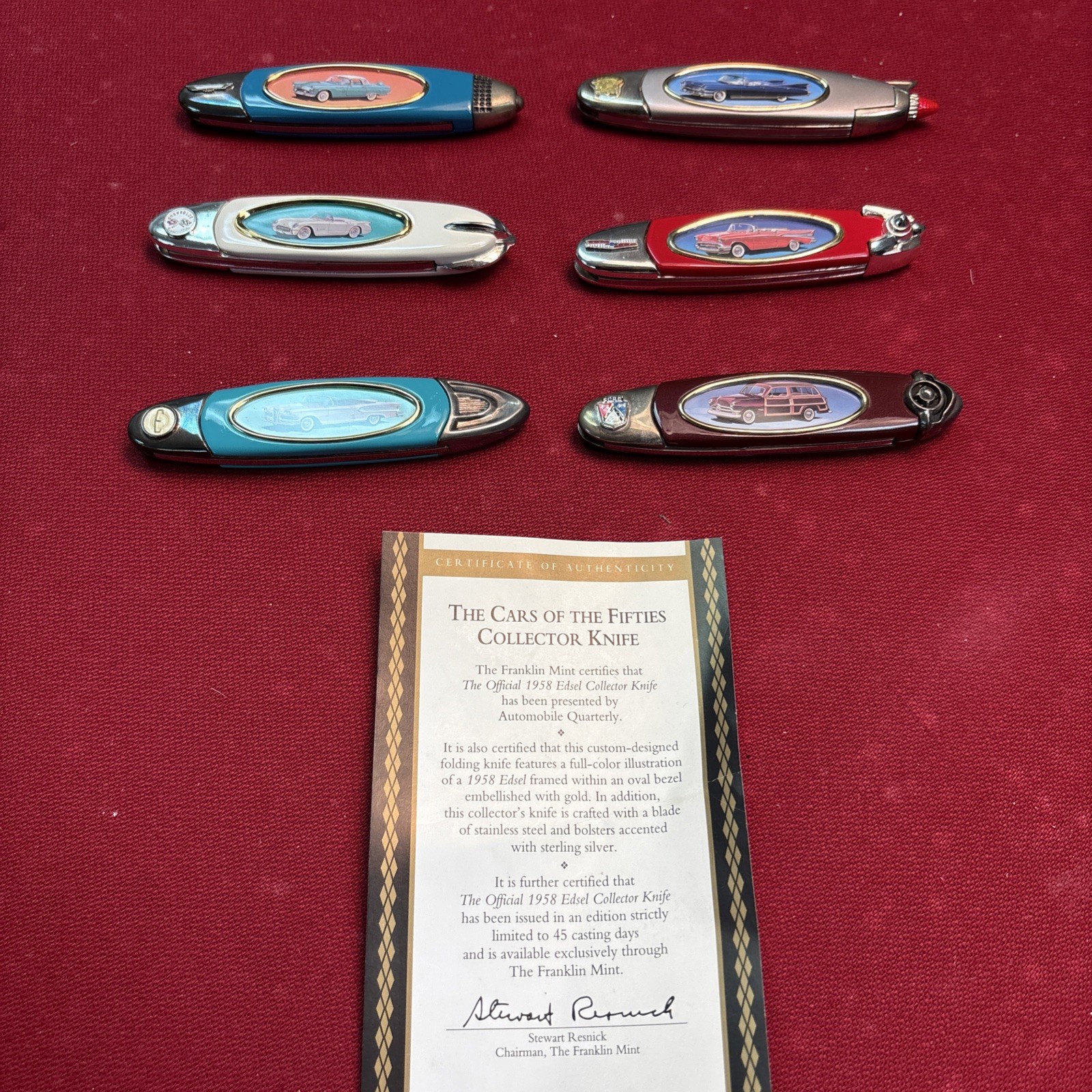 Franklin Mint Classic Cars of the Fifties Lot of 6 Folding Pocket Knives
