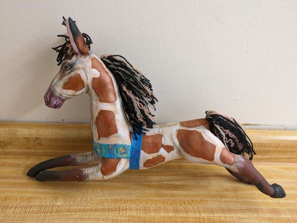 Vtg. horse: artist made, hand painted, hanging.