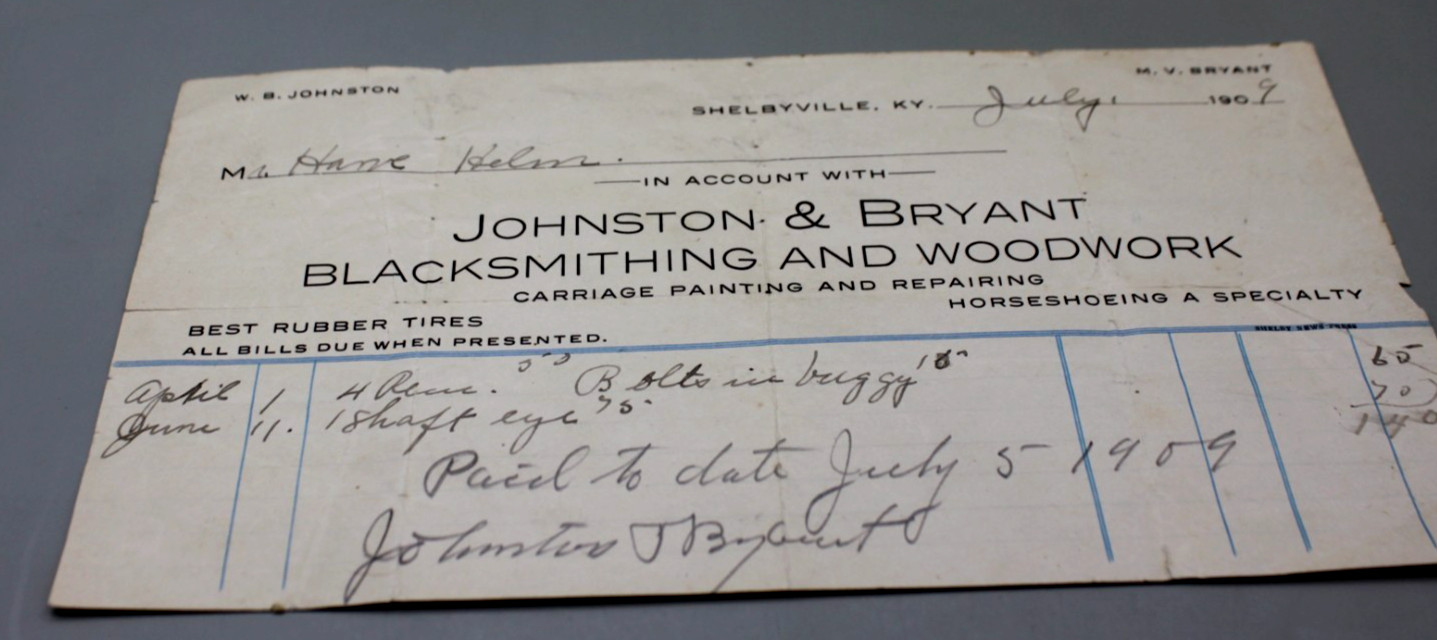 Antique 1909 Blacksmith Receipt Billhead Shelbyville Kentucky