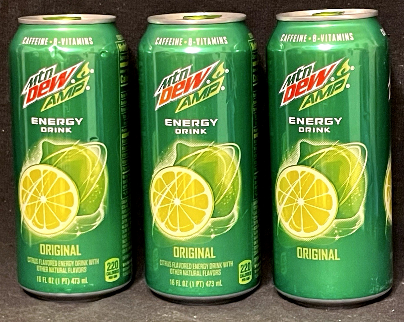 Mtn Dew AMP Energy Drink Original Citrus 16 oz 3-PACK cans B-Vitamins Caffeine
