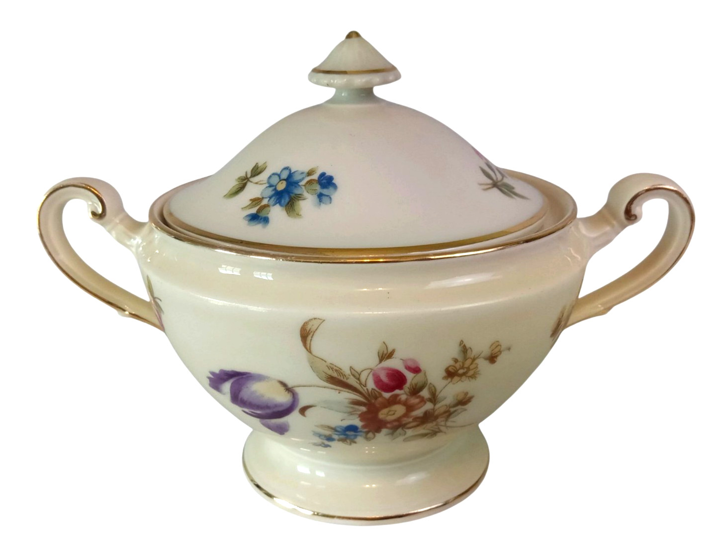 Antique Hutschenreuther Selb Bavaria Handled Sugar Bowl Lid Gold Shape 74