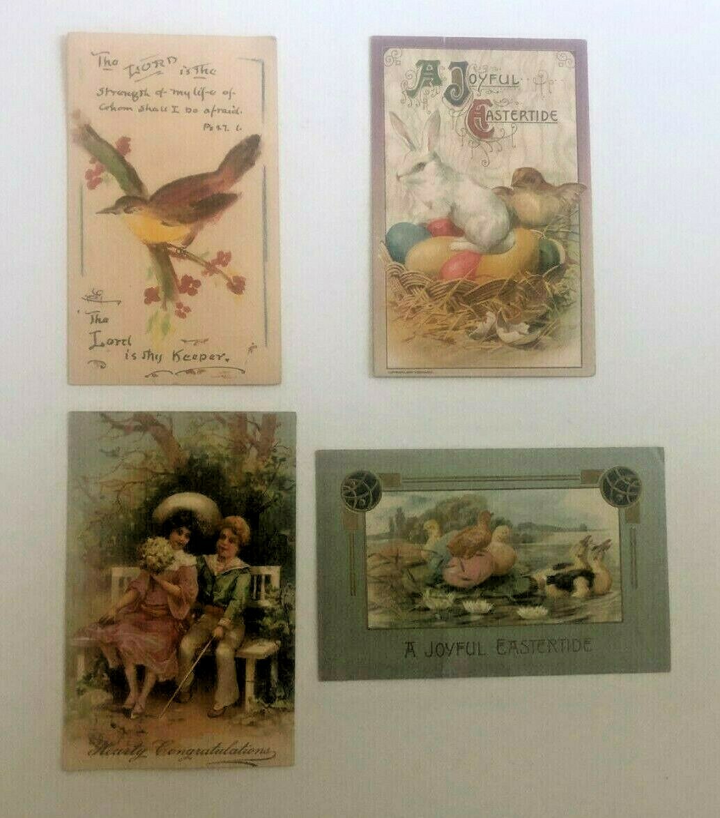 Lot Of 4 Antique  Post Cards Easter Eastertide  Congratulations Bird 1910\'s