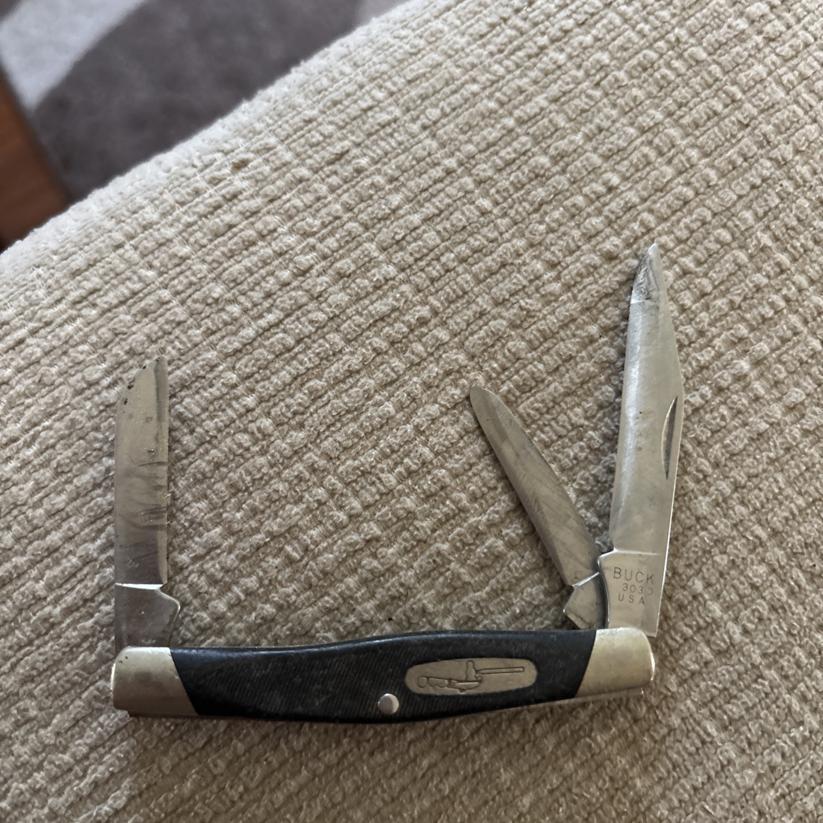 Vintage BUCK 303C Pocket Knife Delrin USA Black Stockman