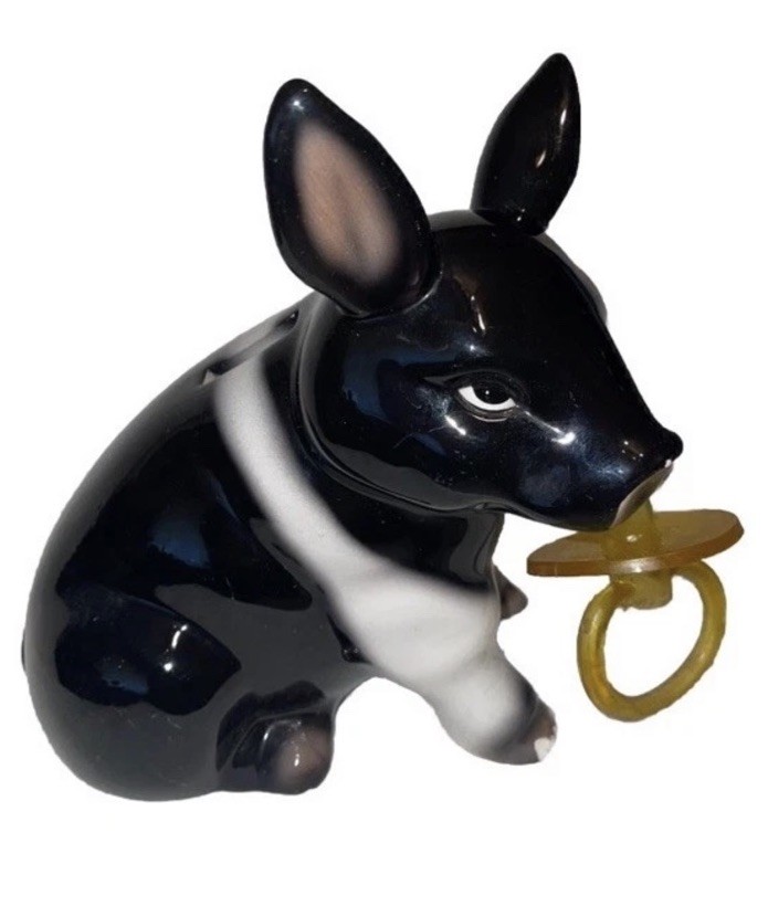 Vintage Young's Ceramic Pig with Pacifier Piggy Bank with Stopper ADORABLE
