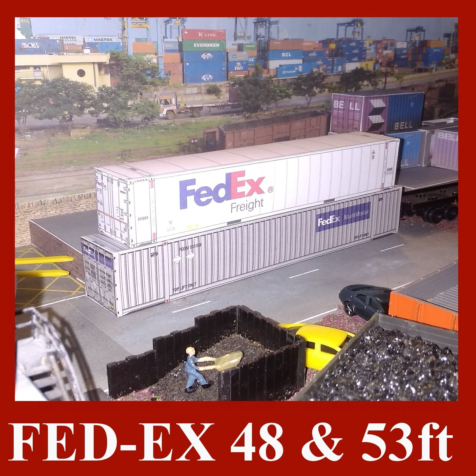 HO Gauge Fed-Ex Mutimodal Model Shipping Containers Card Kits 48ft & 53ft x 5 