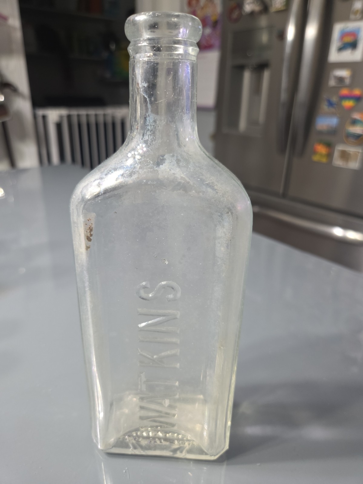 Vintage J.R. Watkins Clear Glass Medicine Bottle Embossed Apothecary 8.5