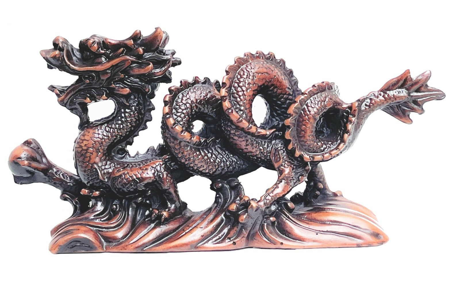 Chinese Dragon Statue Feng Shui Good Luck Figurine Statue Brown Resin 8.5 inch 