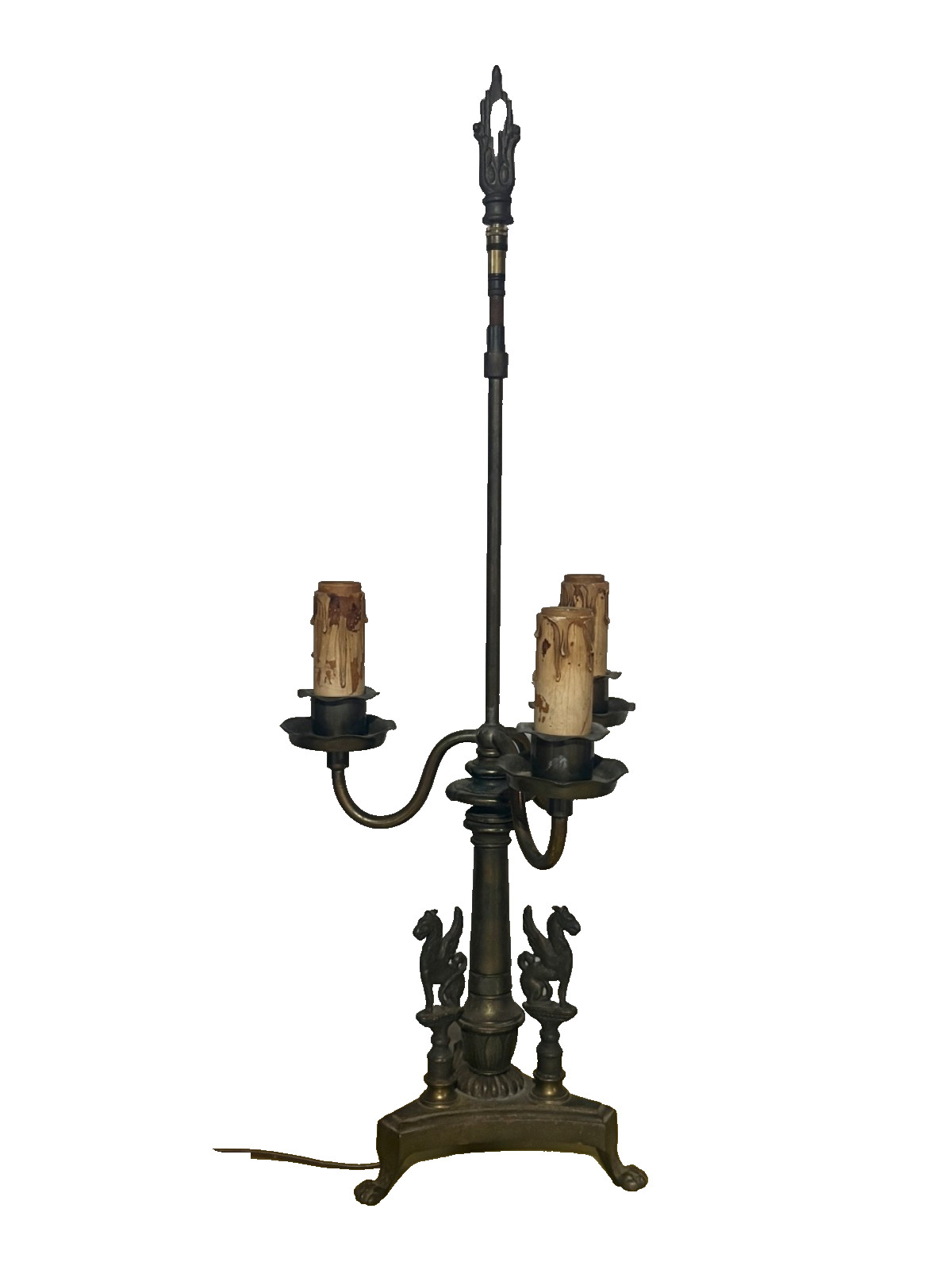 Vintage Classical Metal Griffin Lamp - Triad Motif, Candelabra, RARE, Working