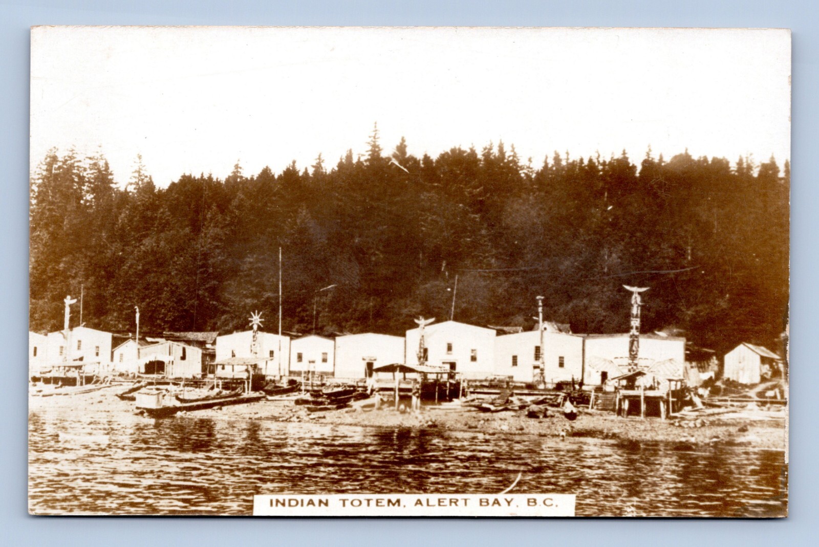 RPPC Indian Totems in Village Albert Bay British Columbia BC Canada Postcard N14