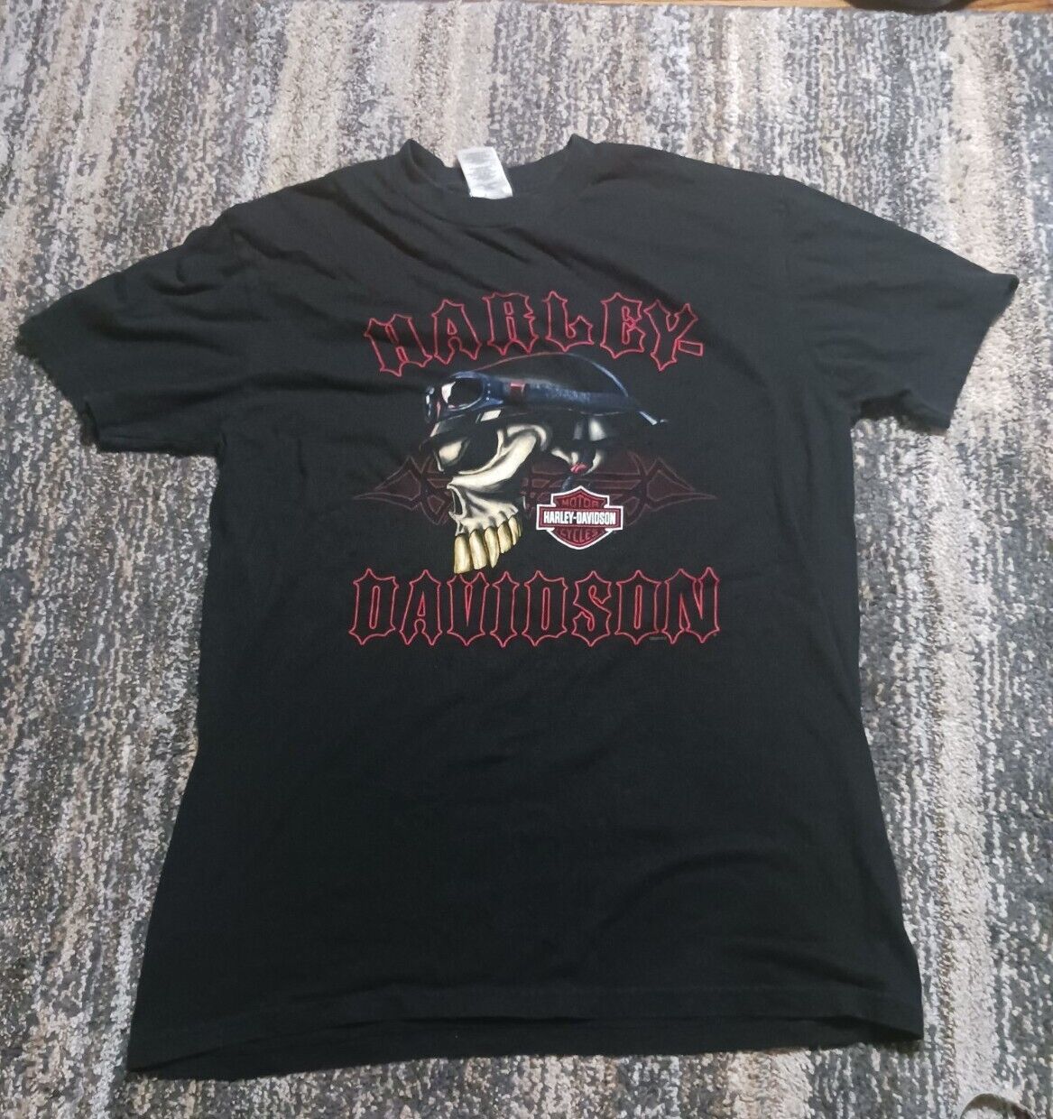 Harley Davidson Y2K 2003 Vintage T-Shirt Nashville Skull & Helmet Black Lg Logo