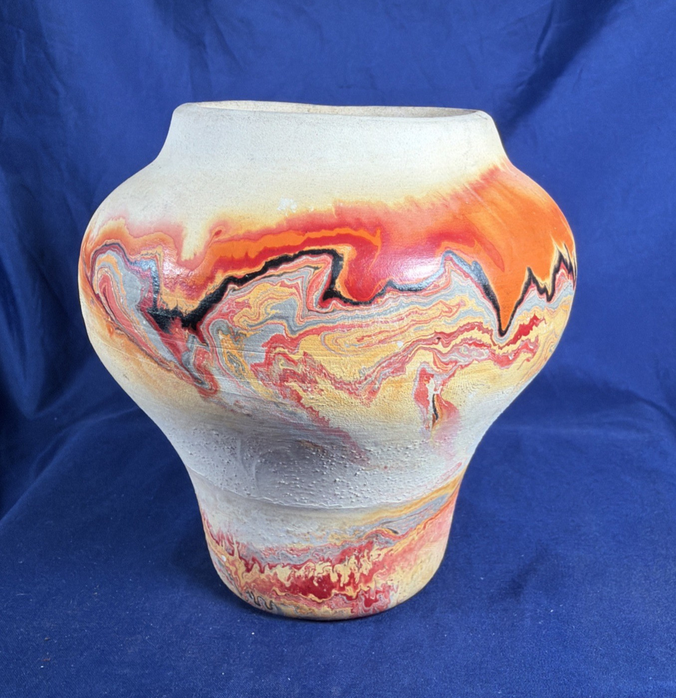 Vtg Nemadji Pottery Native Clay Marbled Swirl Vase 5