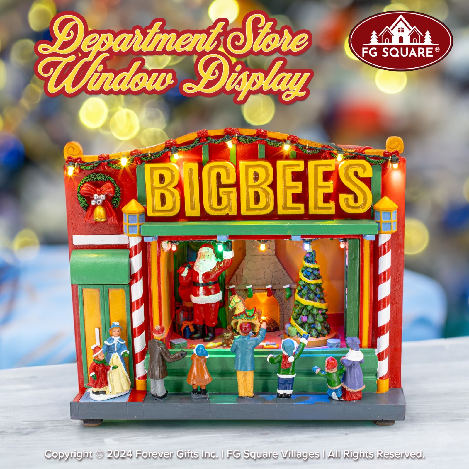 FG Square Bigbees Retro Department Store LED Christmas Village Decor 10x4x9