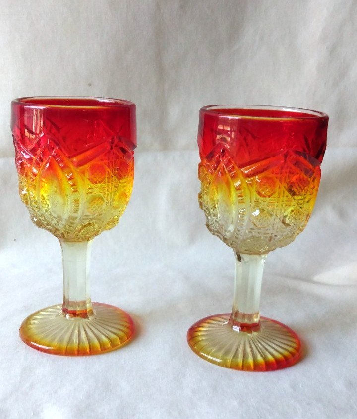 Vintage Blenko Amberina Cordial MCM Small Goblets (2)