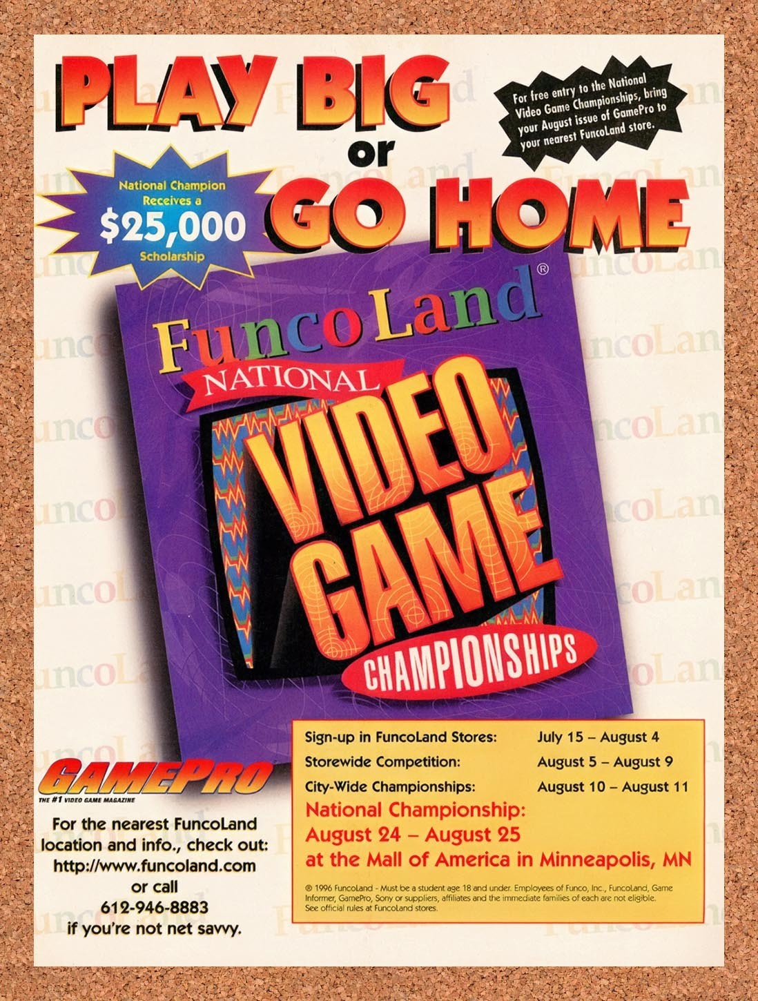 1996 FuncoLand Video Game Championships Mall Of America Original Ad / Promo v1 1996 FuncoLand Video Game Championships Mall Of America Original Ad / Promo v1