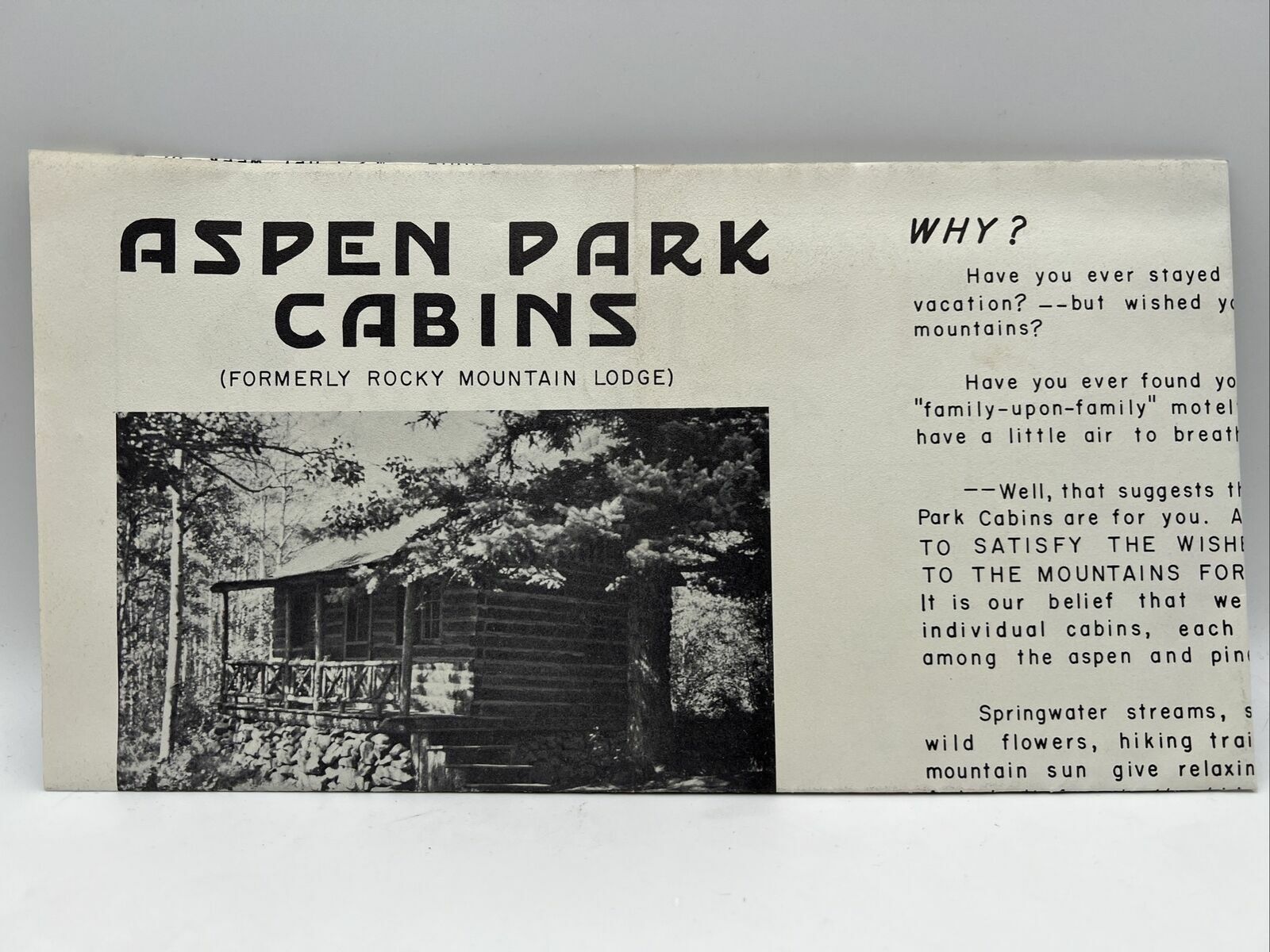 1955 ASPEN PARK CABINS Formerly Rocky Mountain Lodge ACCOMMODATIONS RATES & MAP