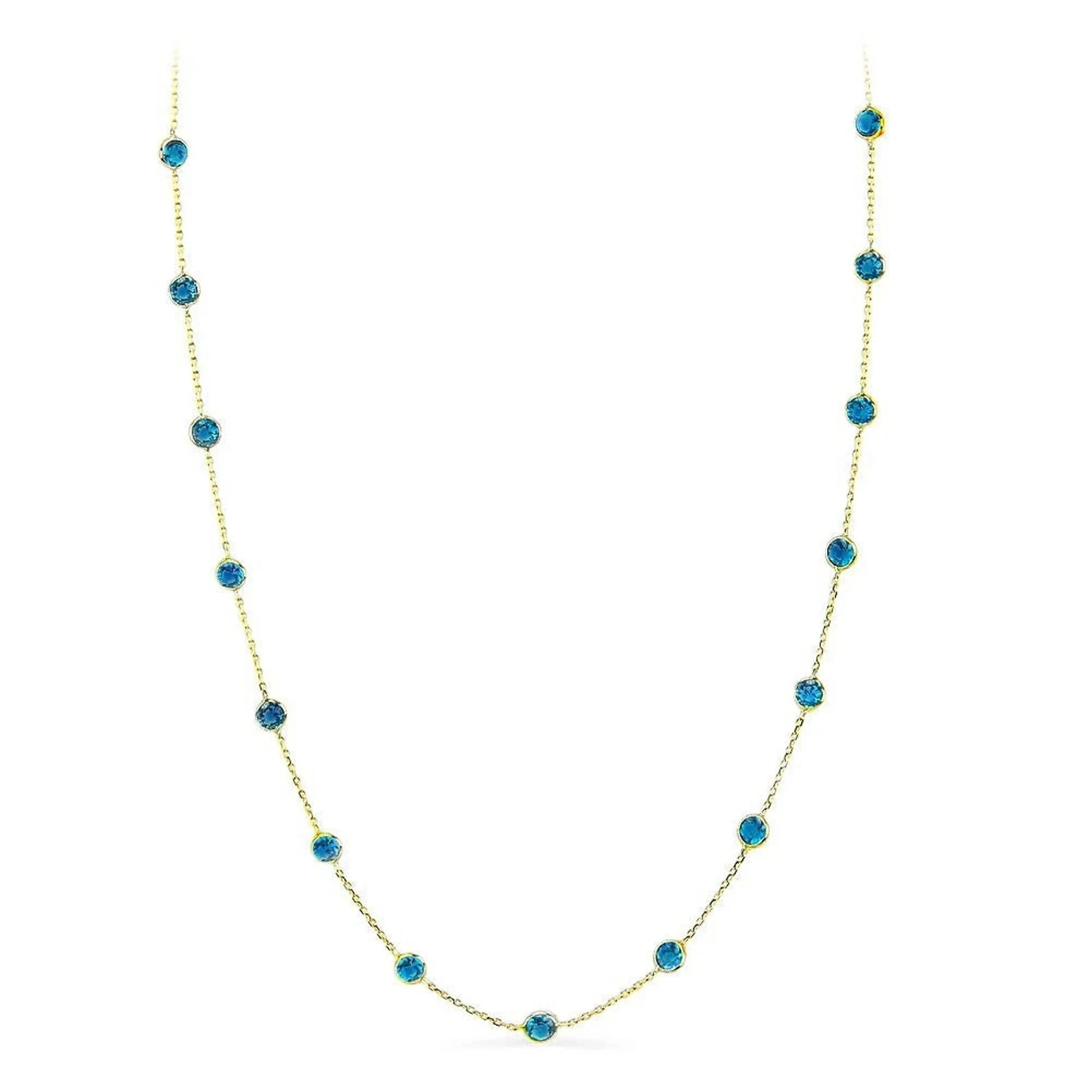 14K Yellow Gold Over Station Necklace With London Blue Topaz By The Yard 16\