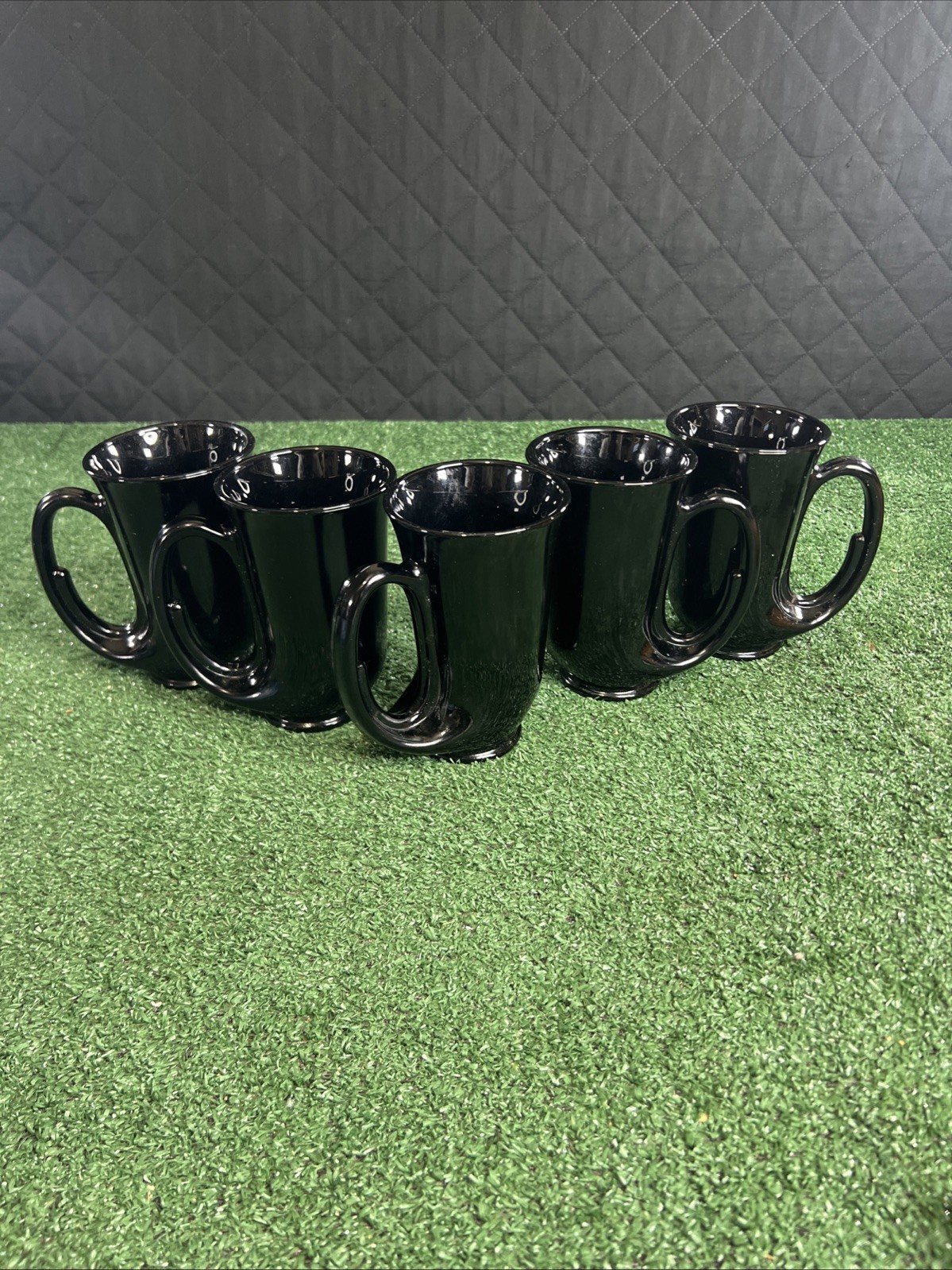 Vintage Set Of 5 Tiara Black Glass Amethyst Beer Stein Indiana Hunter Horn Mugs