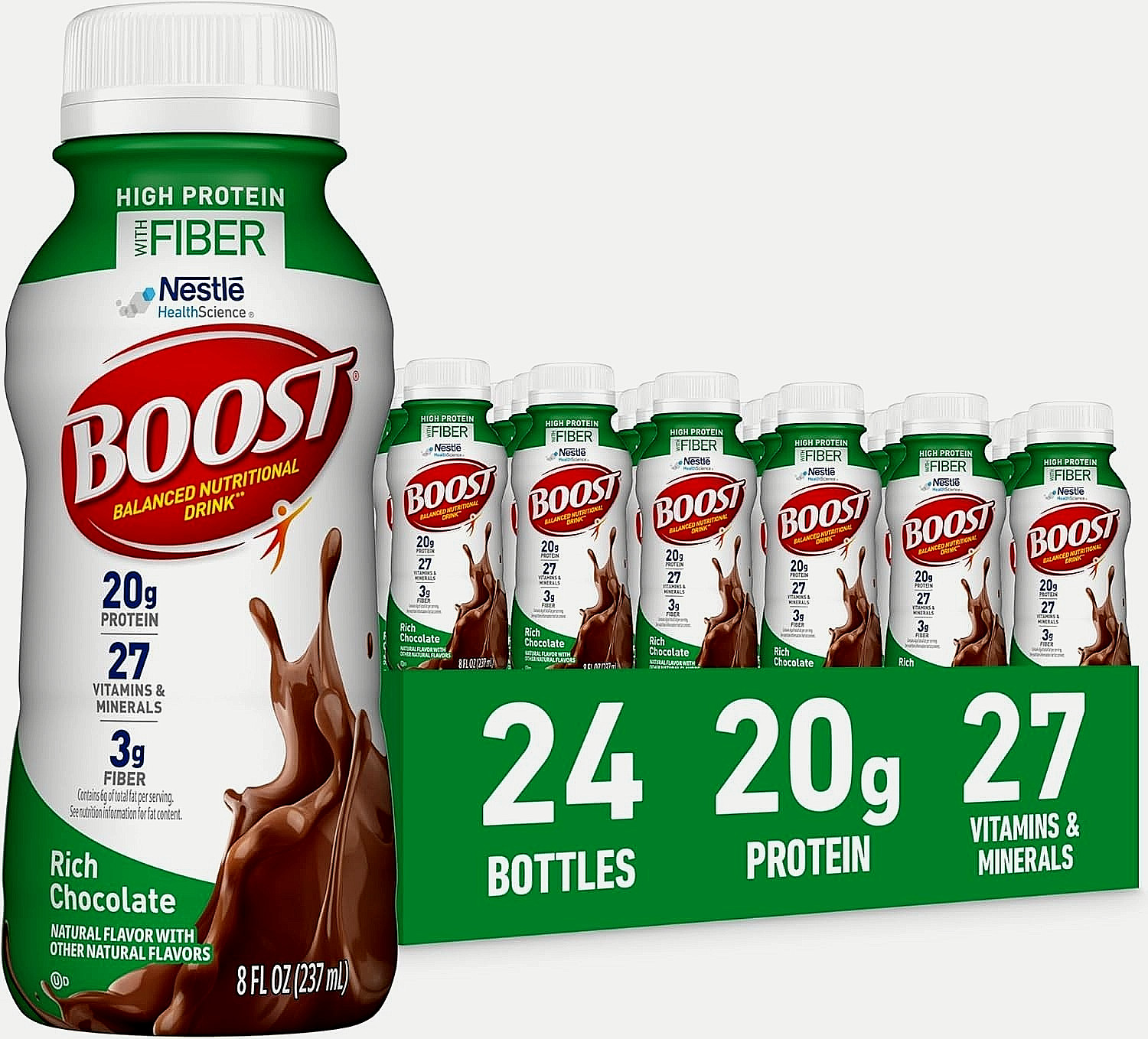 BOOST High Protein with Fiber Ready to Drink Complete Nutritional Drink, 24 Pack