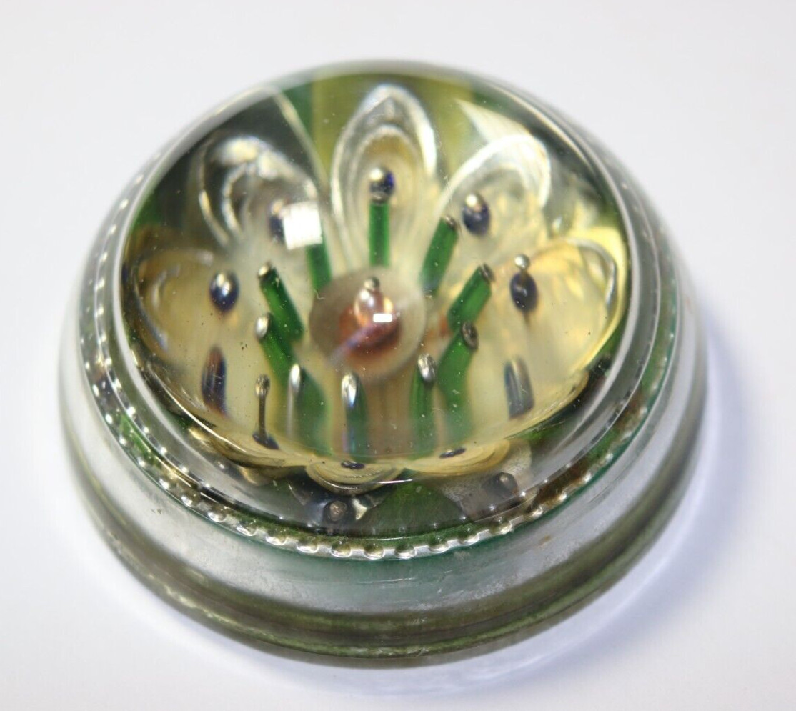 RARE...early 1900\'s artist style round glass paper weight with green felt bottom