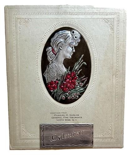 Antique 1926 Adv Calendar Beautiful Woman General Fire Ins Co.  North Rose NY