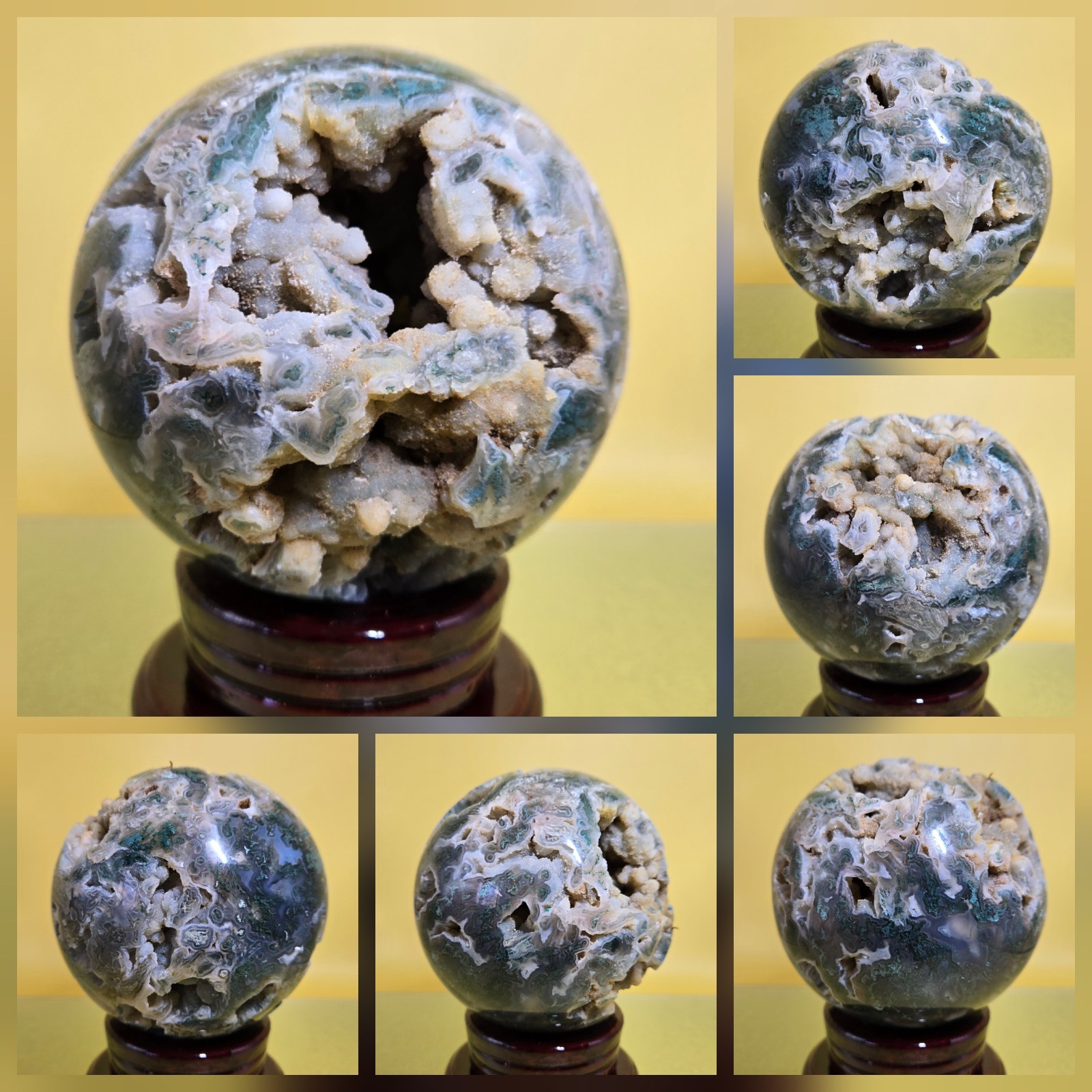 2.5LB Natural Green Moss Druzy Agate Sphere Ball Quartz Crystal Reiki Healing