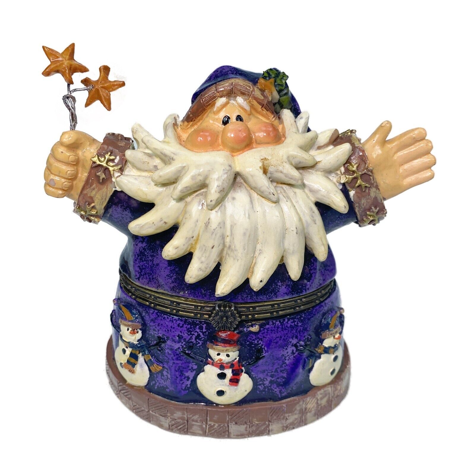 4.5” Santa Claus Trinket Box Figurine Christmas Holiday Purple Coat