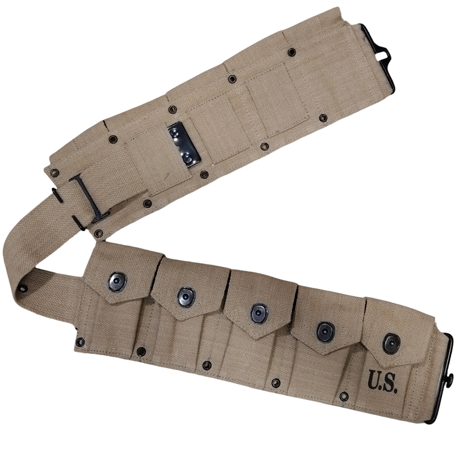 WWII U.S. Army M1923 M1 Garand Rifle 10 Pocket Canvas Belt Khaki WWII U.S. Army M1923 M1 Garand Rifle 10 Pocket Canvas Belt Khaki
