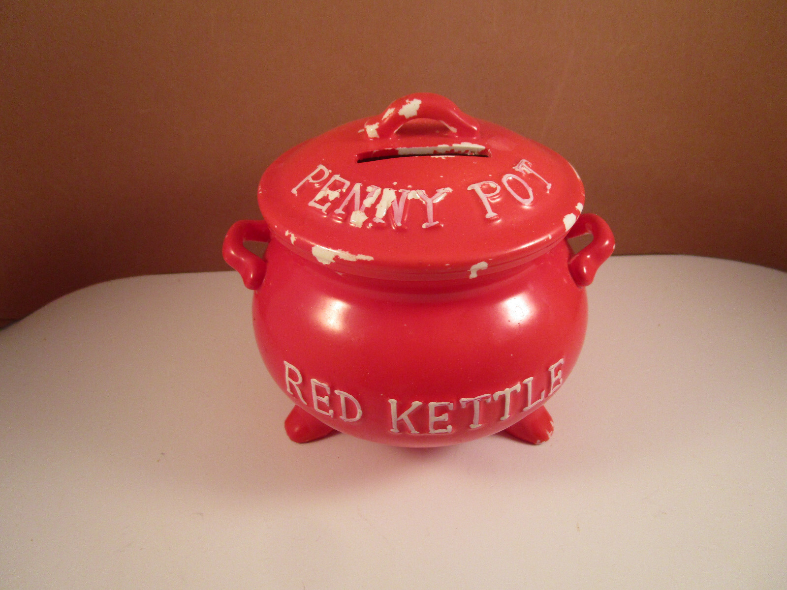 Vintage Red Kettle Penny Pot Coin Bank Vintage Red Kettle Penny Pot Coin Bank