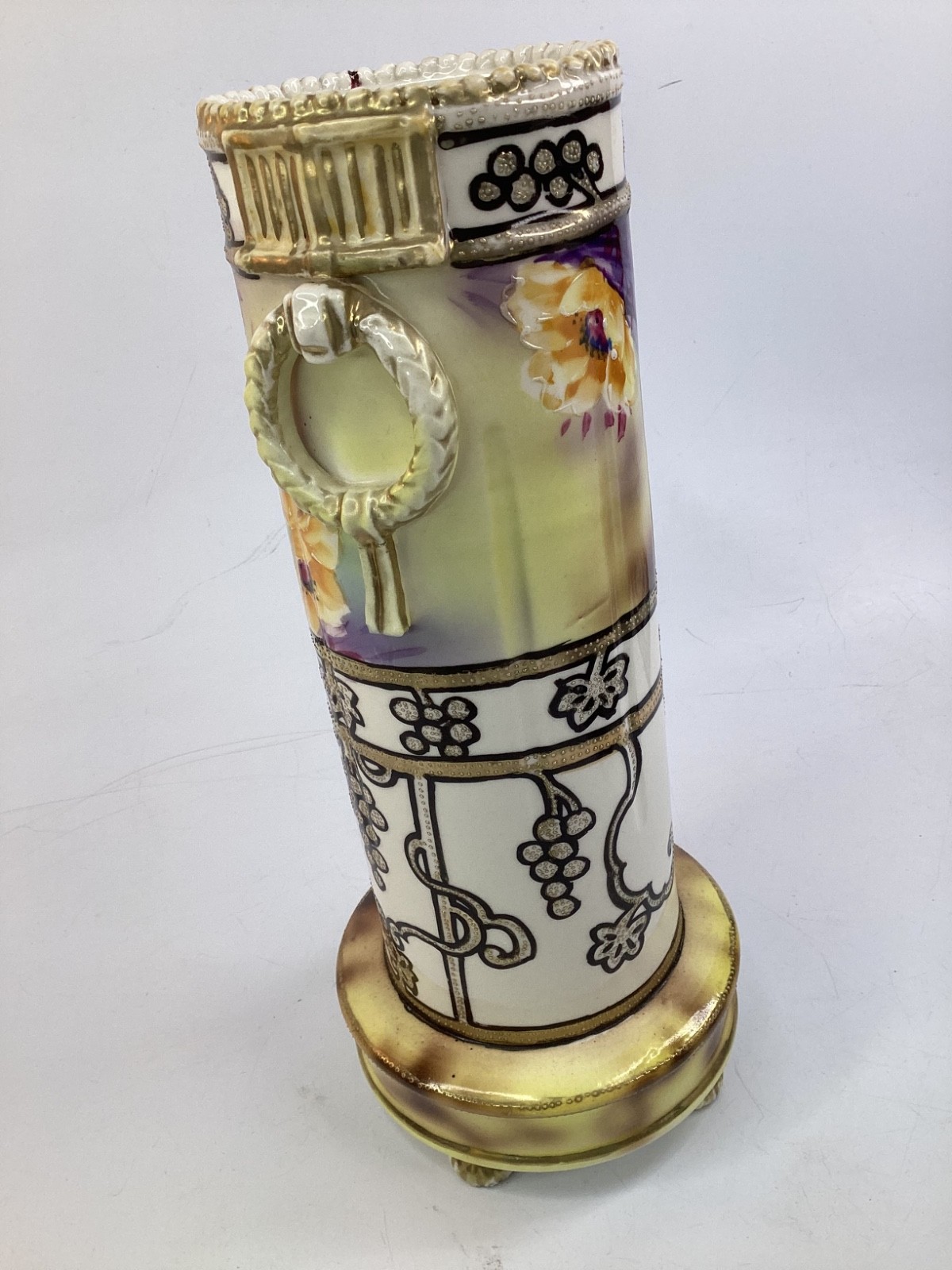 12” Antique Old Nippon Art Nouveau Vase Hand-Painted cylindrical (E1)