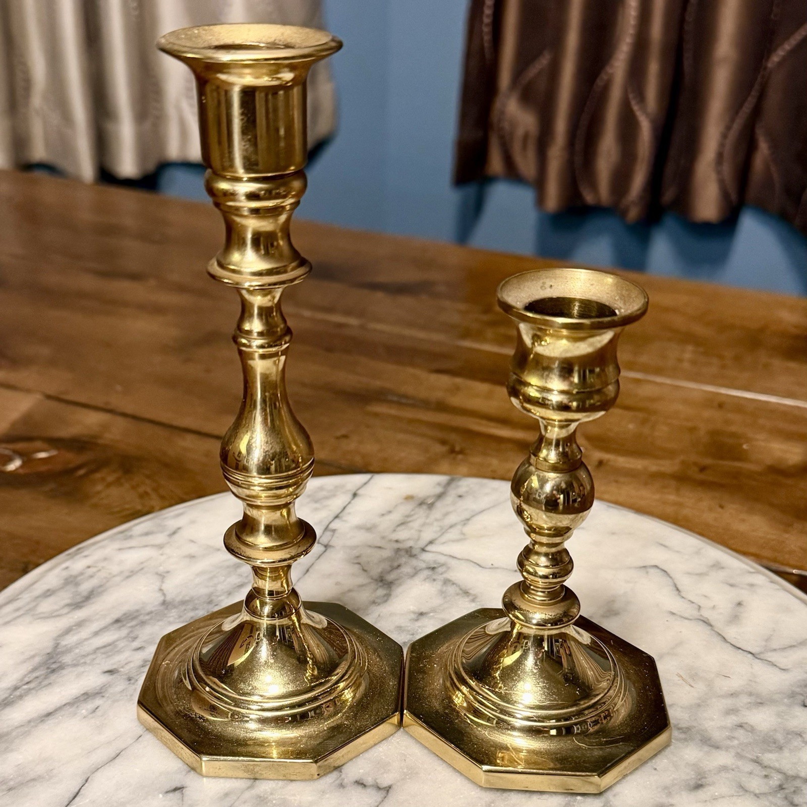 2pc VTG Heavy Baldwin Brass Spindle Candlesticks Candle Holder 5” & 7” USA