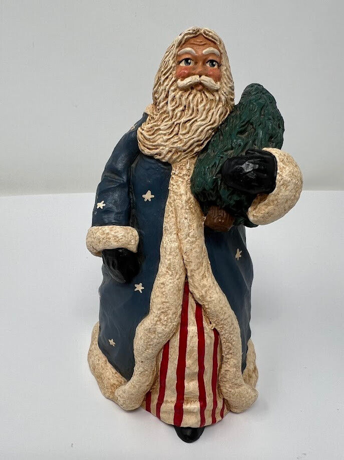 Primitive Americana Santa Claus Holding Christmas Tree Folk Art Figure