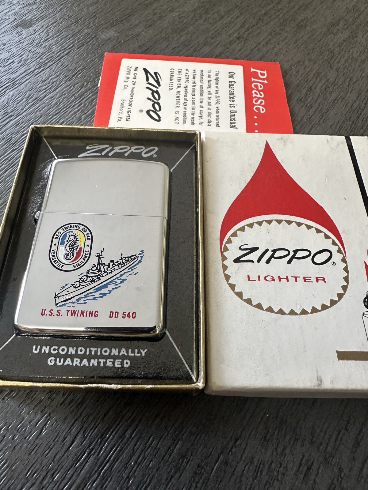 1966 ZIPPO LIGHTER USS TWINING DD540 NEW IN BOX