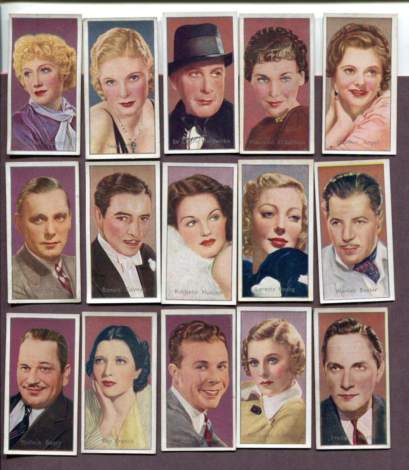 1936 CARRERAS LTD. FILM STARS 15 DIFFERENT TOBACCO CARD LOT