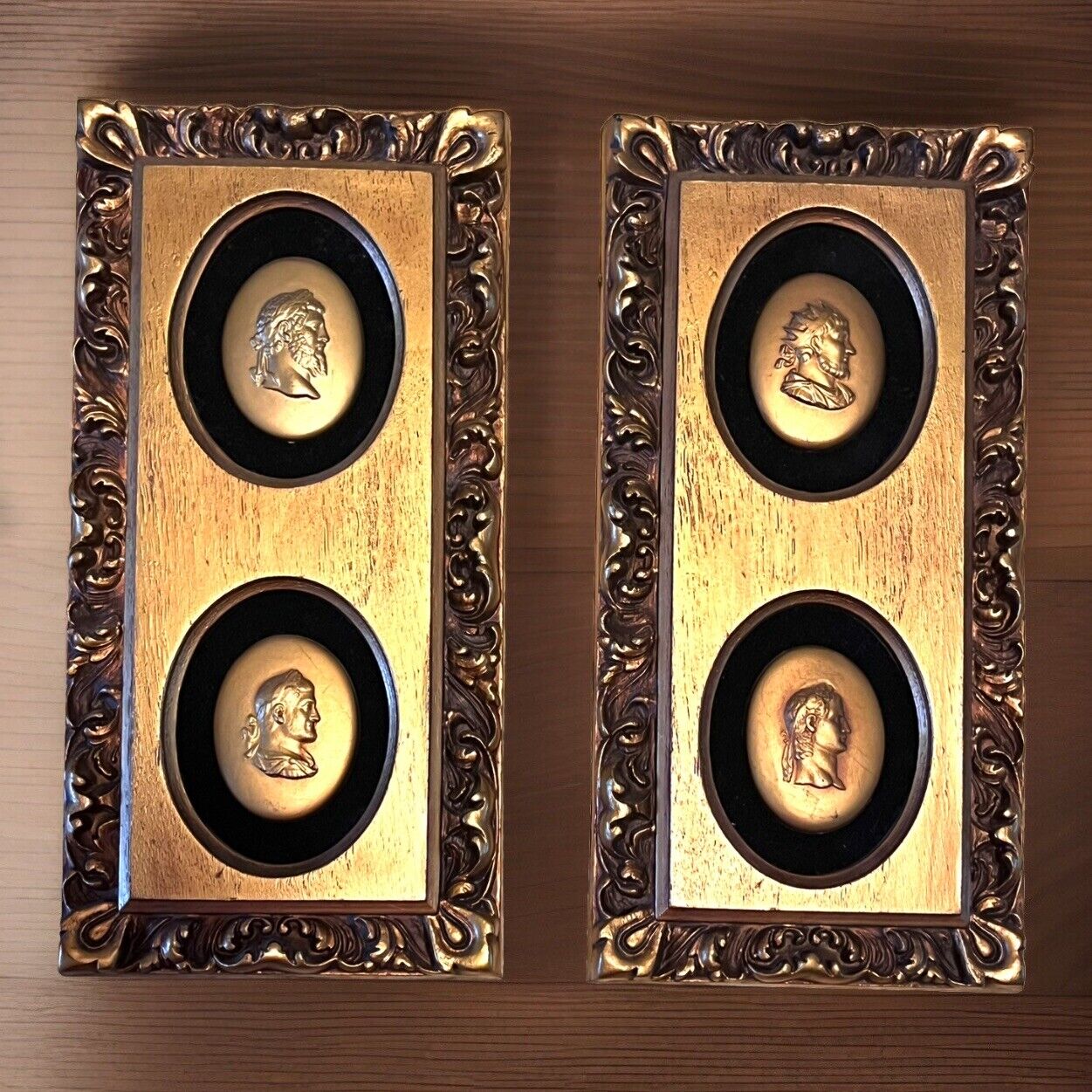 Two Mid Century Neoclassical Roman Emperor Cameo Relief Italian Wall Hangings