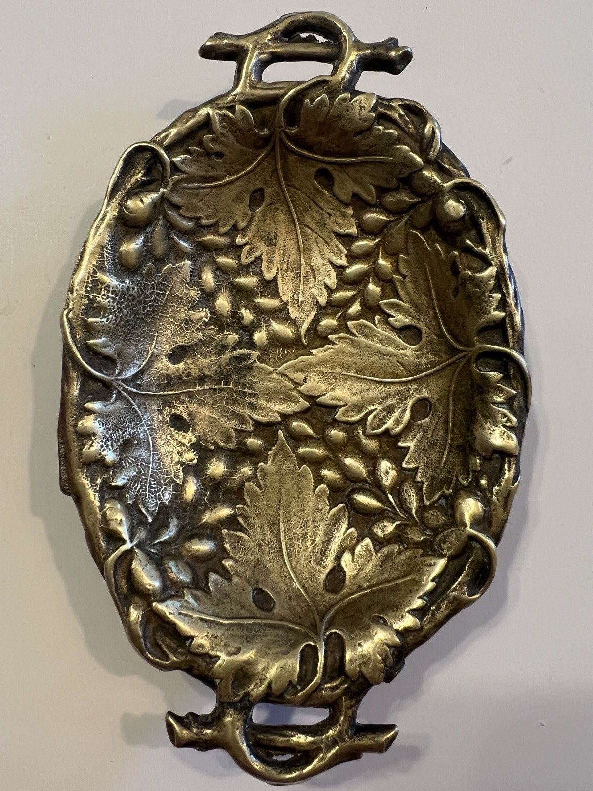 VTG Brass Soap Trinket Dish Collini Austria 7” Grape Or Berry Motif Art Nouveau￼