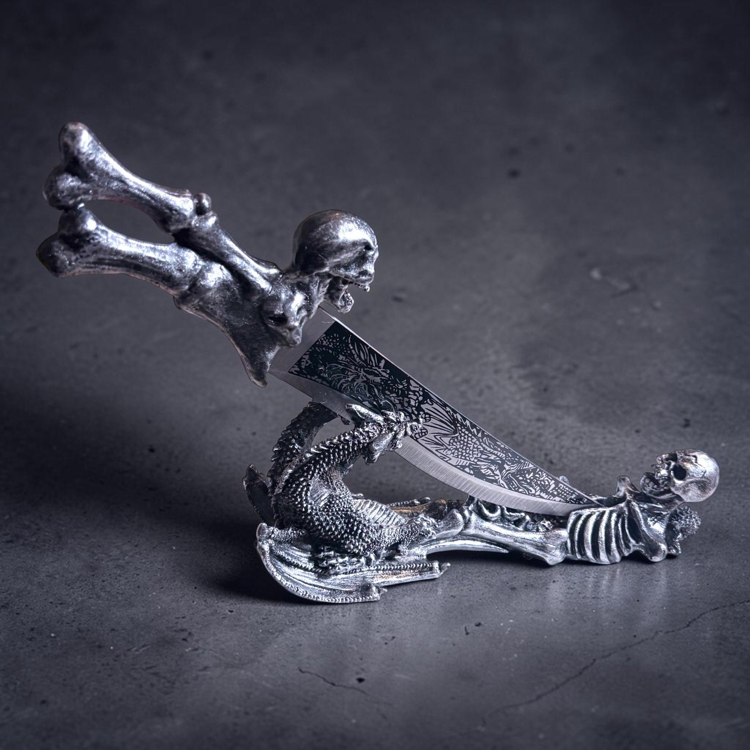 Ebros Gift Dragon Skull Letter Opener Dagger Skeleton Stand Gothic Decor