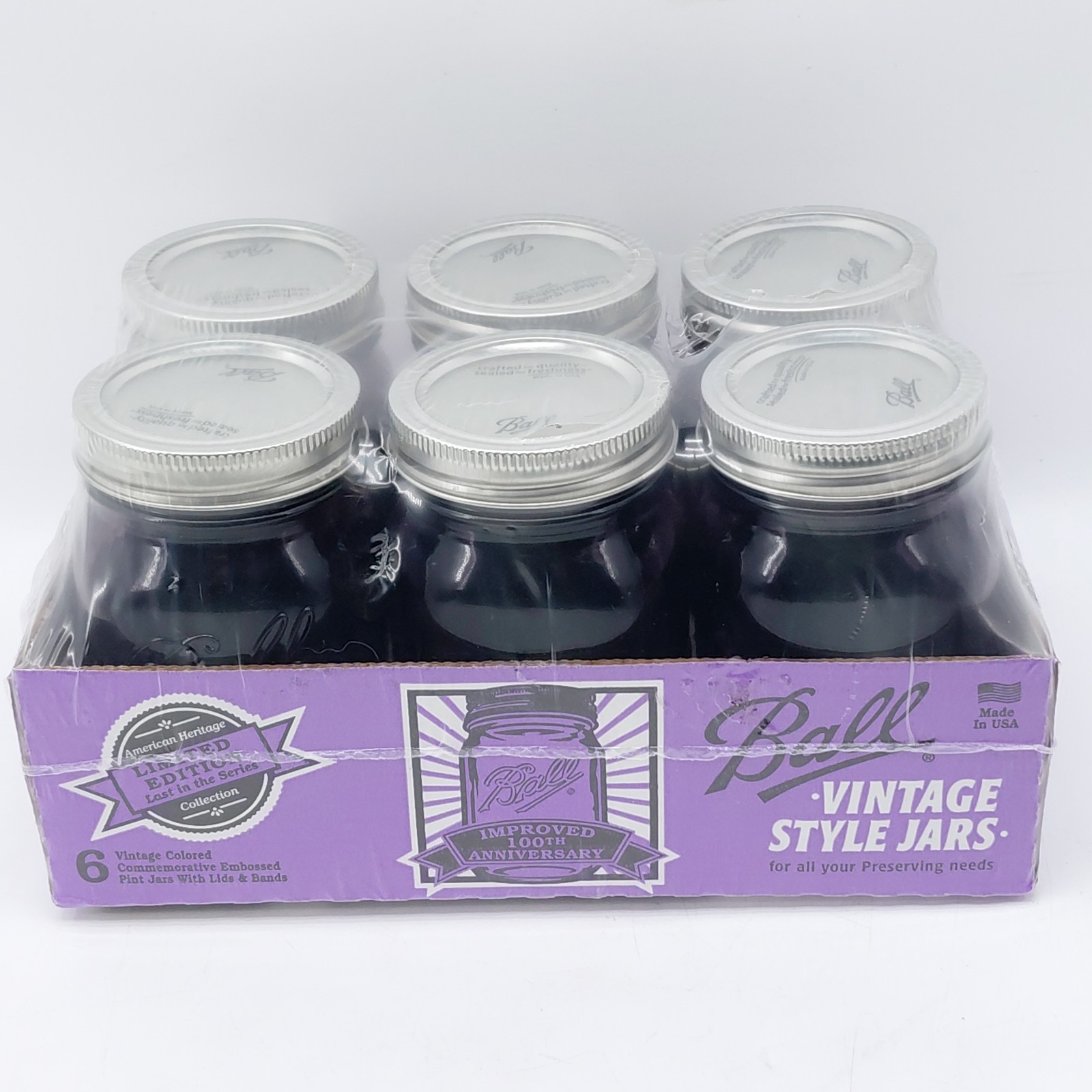 6 New Ball Purple Mason Jars Ltd Edition Heritage 100th Anniversary Pint 16 oz