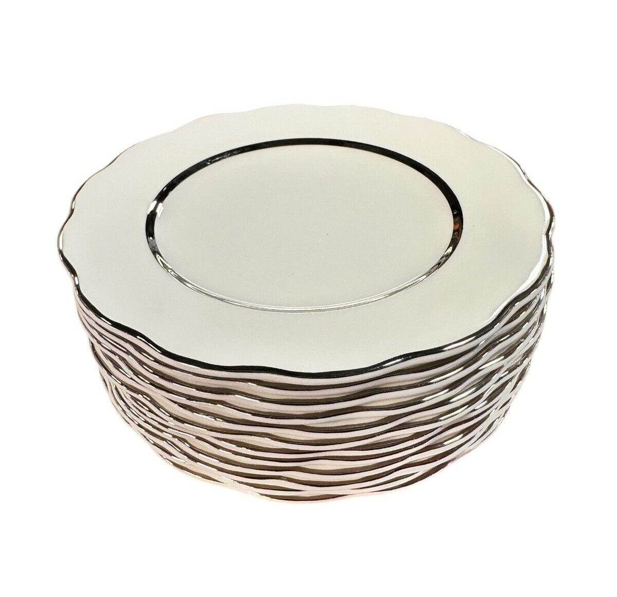 ROYAL ALBERT WHITE WITH PLATINUM TRIM BREAD PLATES SET OF 12