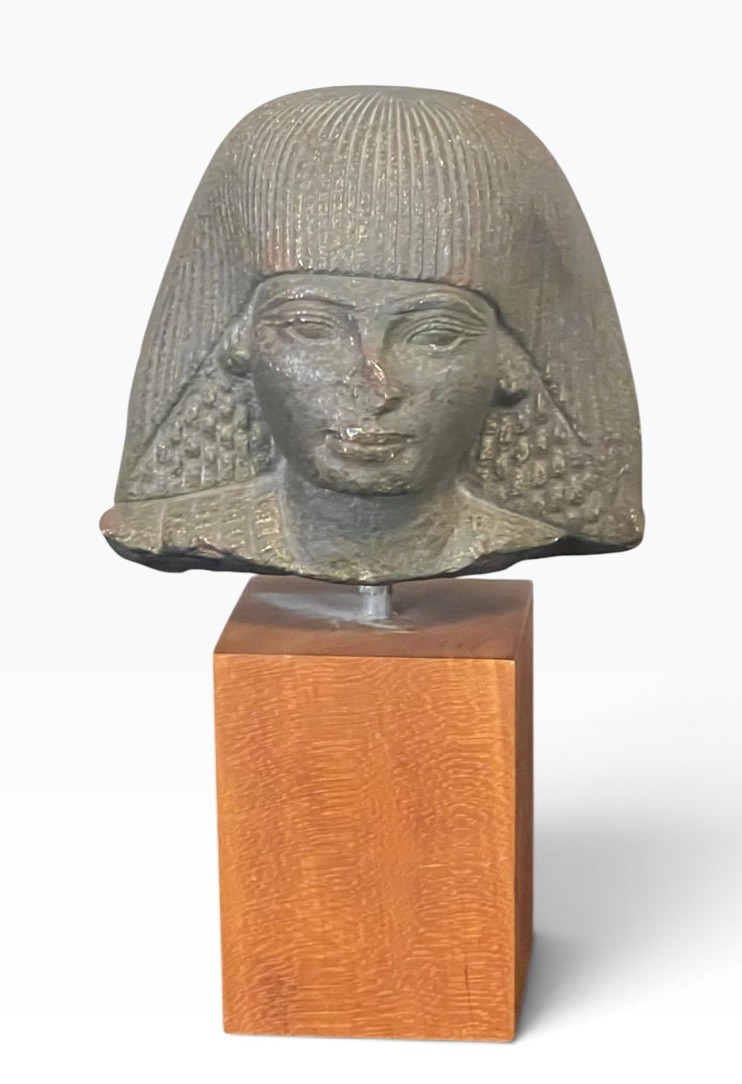  Metropolitan Museum of Art Egypt Head Bust”Man with Round Wig” Repro Wood Base 