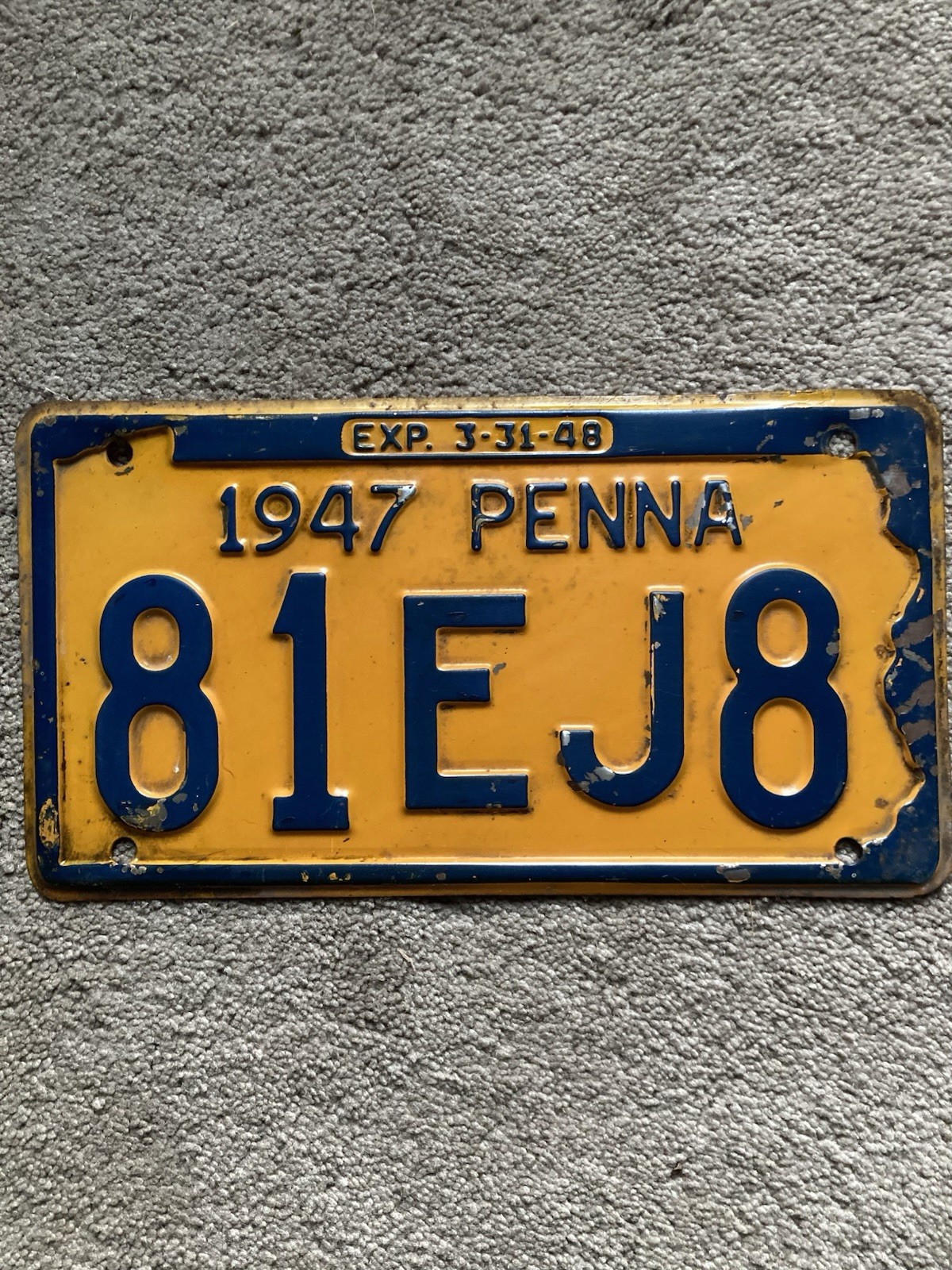 1947 Pennsylvania License Plate - 81 EJ8 - Nice